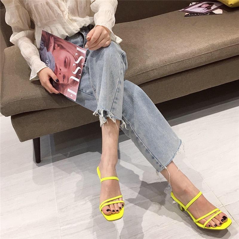 Square Open Toe Mid Heel Slide Sandals for Women Chic Slip-On Pumps - additional view 22