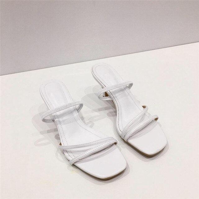 Square Open Toe Mid Heel Slide Sandals for Women Chic Slip-On Pumps - additional view 25