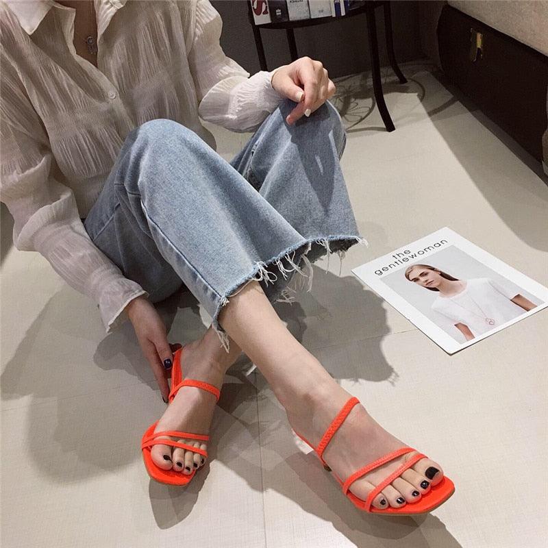 Square Open Toe Mid Heel Slide Sandals for Women Chic Slip-On Pumps - additional view 19
