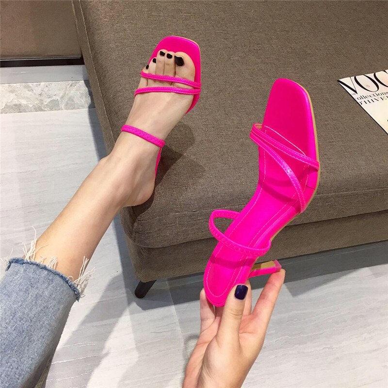 Square Open Toe Mid Heel Slide Sandals for Women Chic Slip-On Pumps - additional view 21