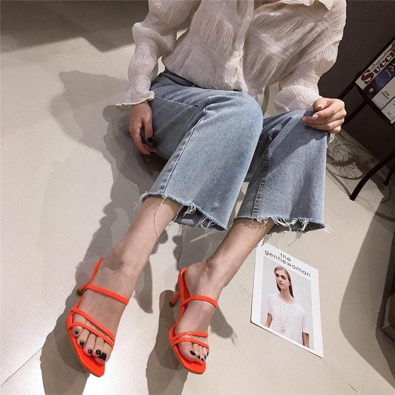 Square Open Toe Mid Heel Slide Sandals for Women Chic Slip-On Pumps - additional view 34