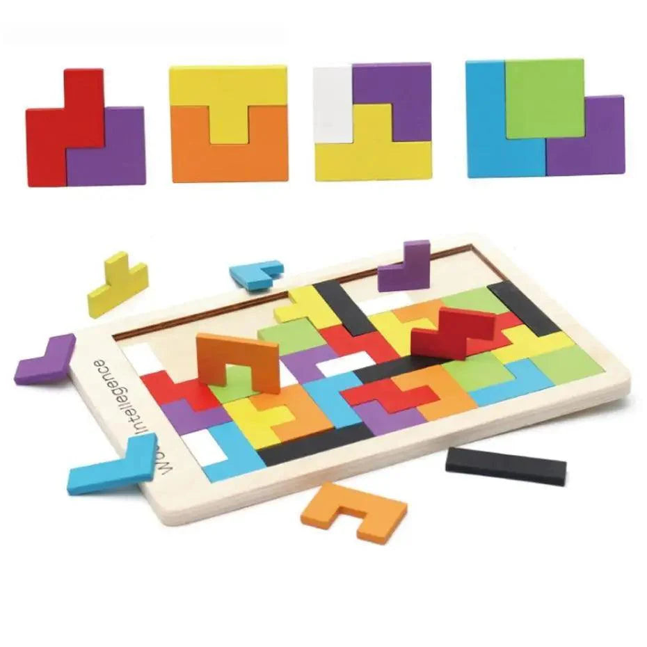 Wooden Tangram Brain Teaser Puzzle Educational Tetris Game