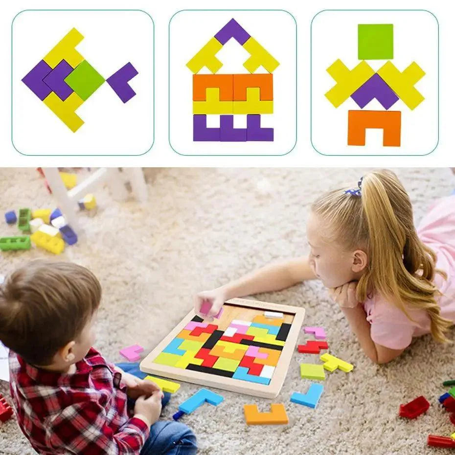 Wooden Tangram Brain Teaser Puzzle Educational Tetris Game