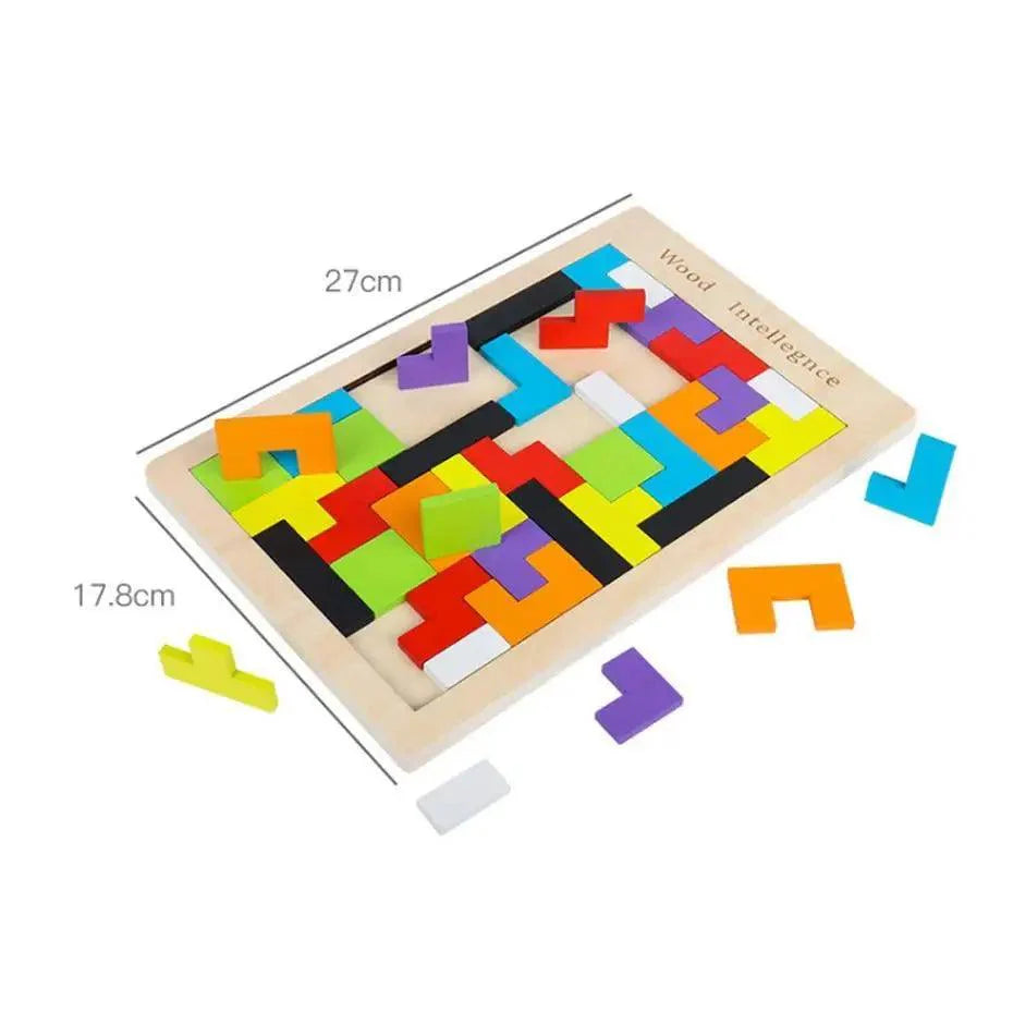 Wooden Tangram Brain Teaser Puzzle Educational Tetris Game