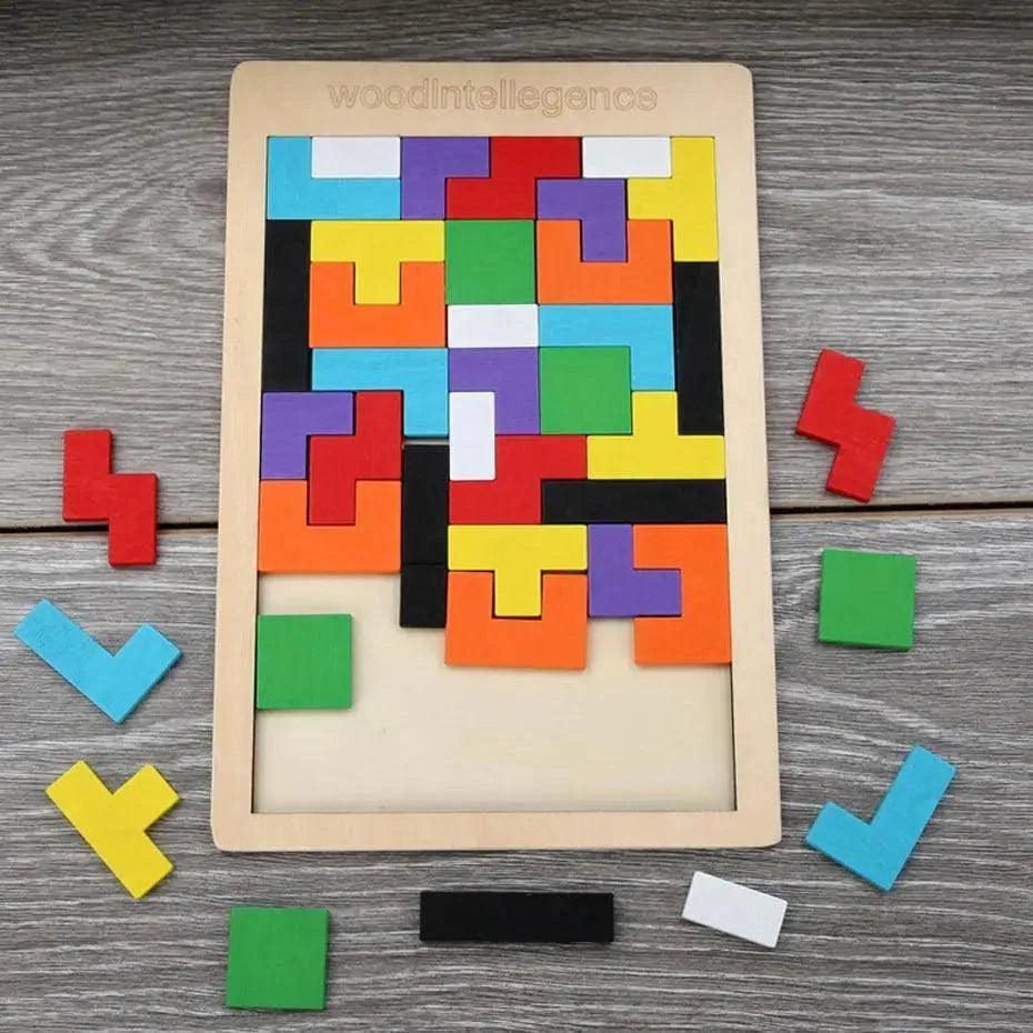 Wooden Tangram Brain Teaser Puzzle Educational Tetris Game