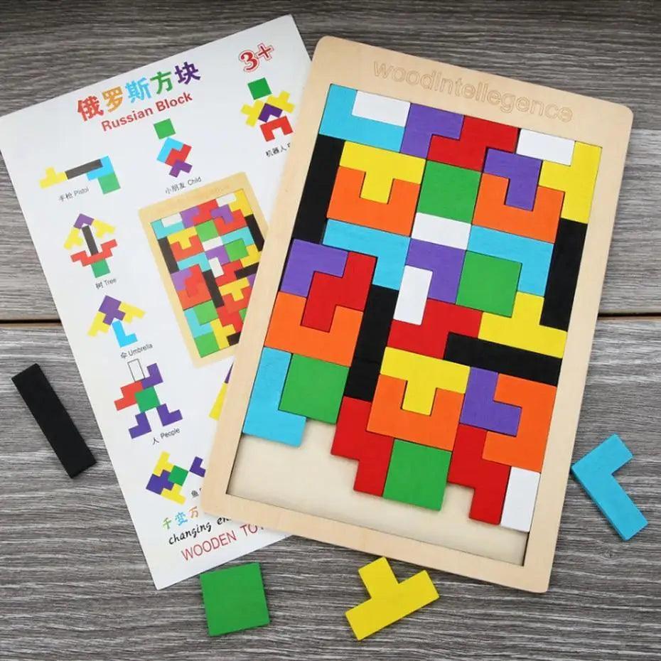 Wooden Tangram Brain Teaser Puzzle Educational Tetris Game