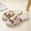 Beige and multi-color floral pattern lightweight foldable slippers for women