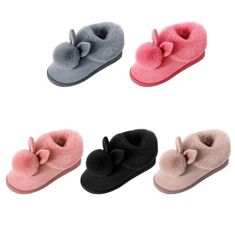 Cute Rabbit Ear Plush Slippers with Memory Foam for Home Comfort