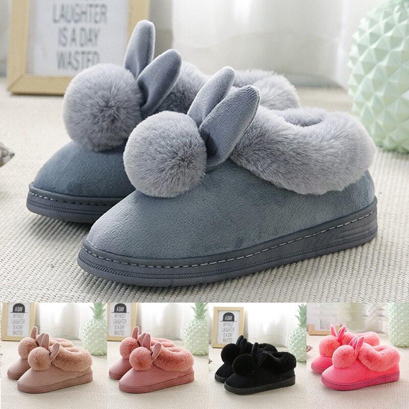 Cute Rabbit Ear Plush Slippers with Memory Foam for Home Comfort
