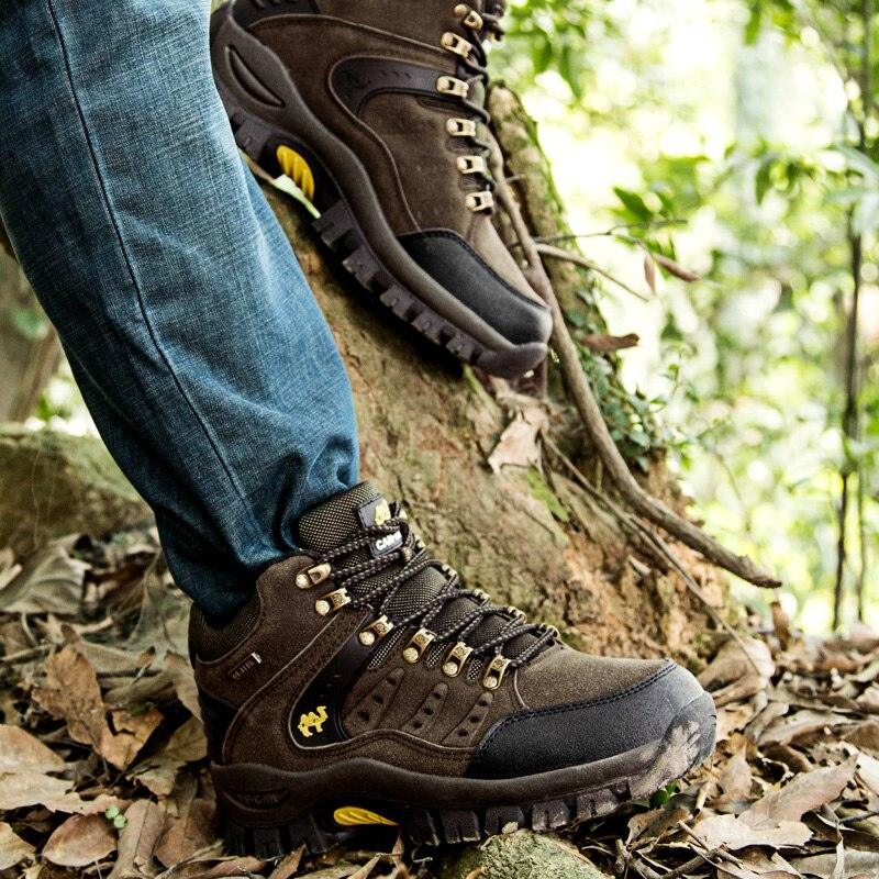 Men's Waterproof Leather Hiking Boots, Rugged Outdoor Sport Shoes