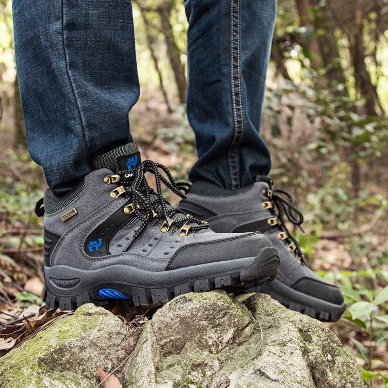 Men's Waterproof Leather Hiking Boots, Rugged Outdoor Sport Shoes