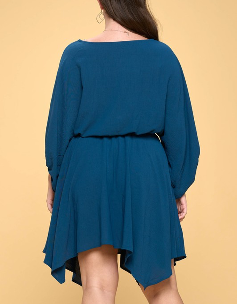 Solid Woven Boat Neckline Mini Dress