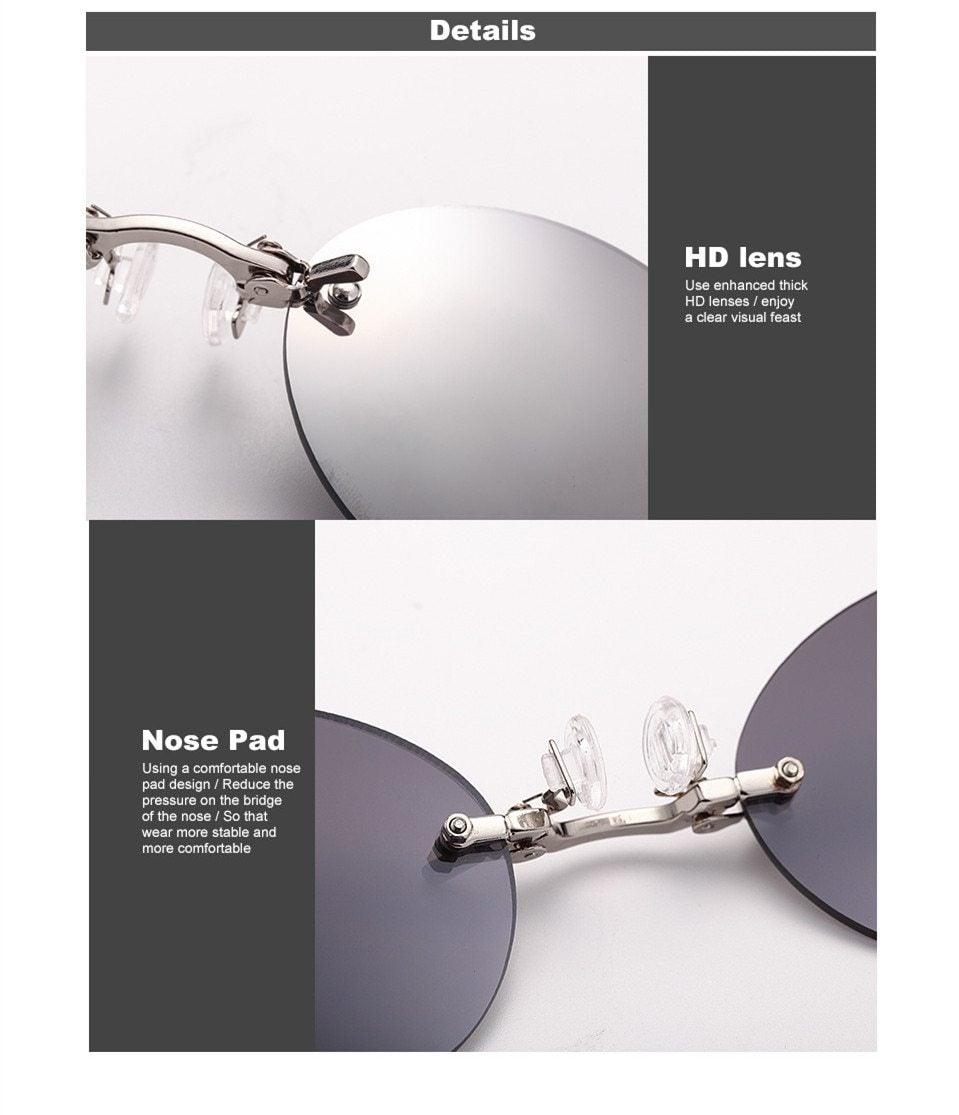 Vintage Round Rimless Clip-On Sunglasses for Men and Women