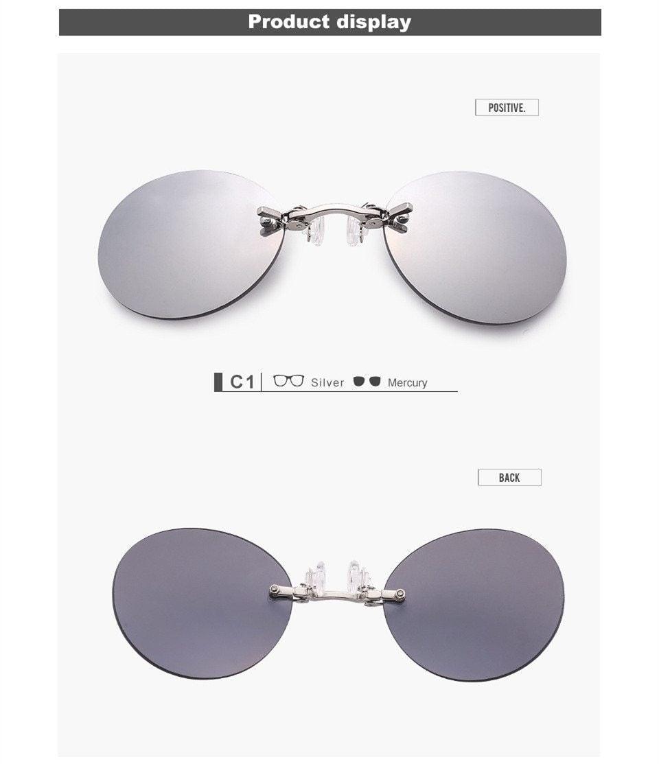 Vintage Round Rimless Clip-On Sunglasses for Men and Women