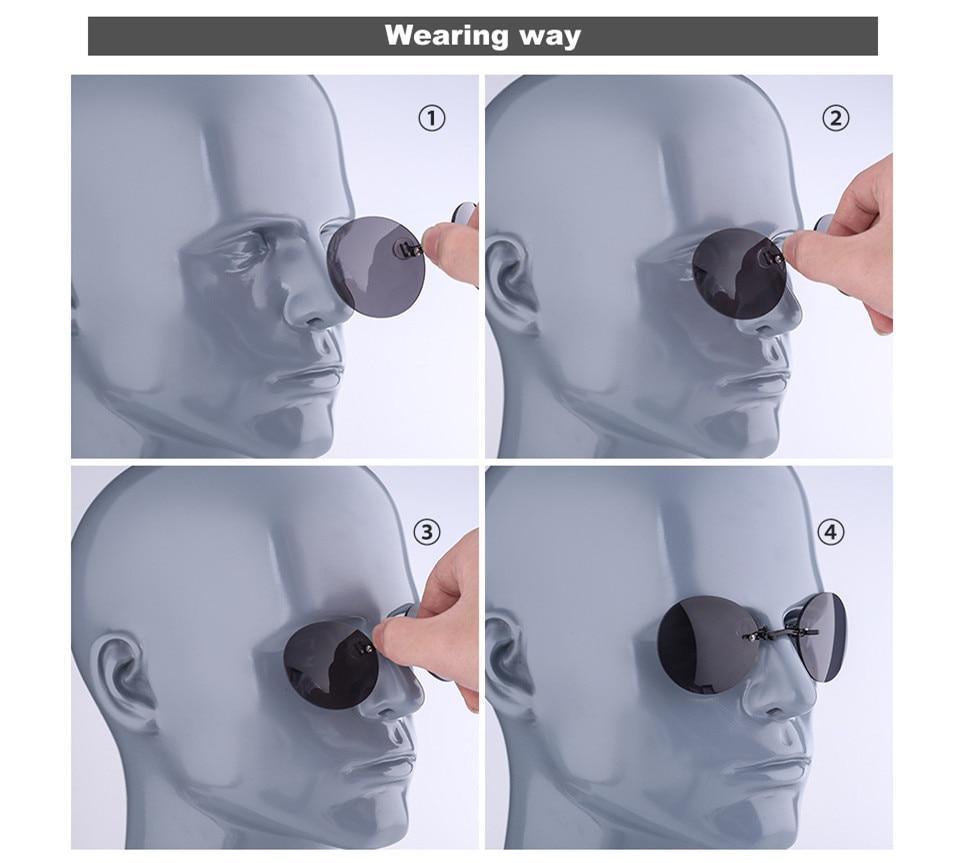 Vintage Round Rimless Clip-On Sunglasses for Men and Women