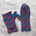 Brightly colored crochet convertible mittens displaying stitch detail