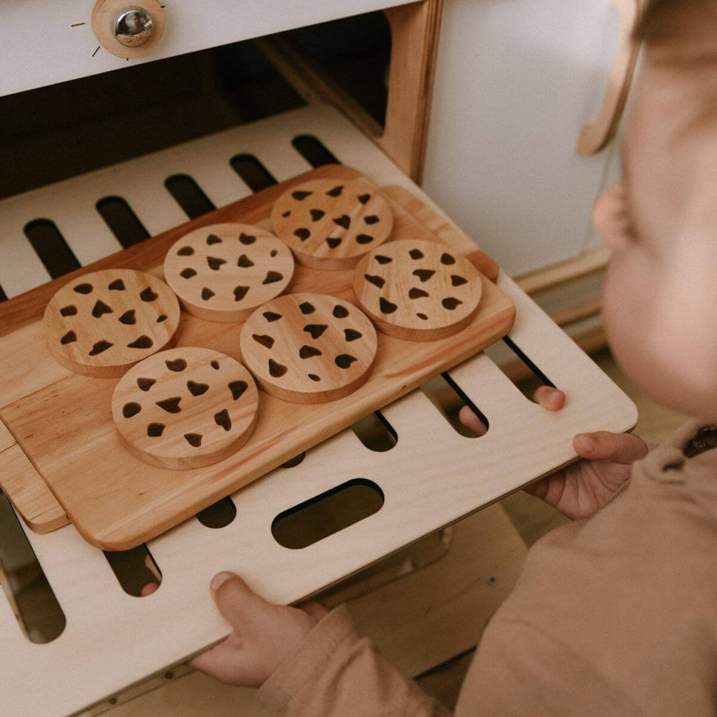 Wooden Toy Cookie Set with Tray - Montessori Pretend Play Decor