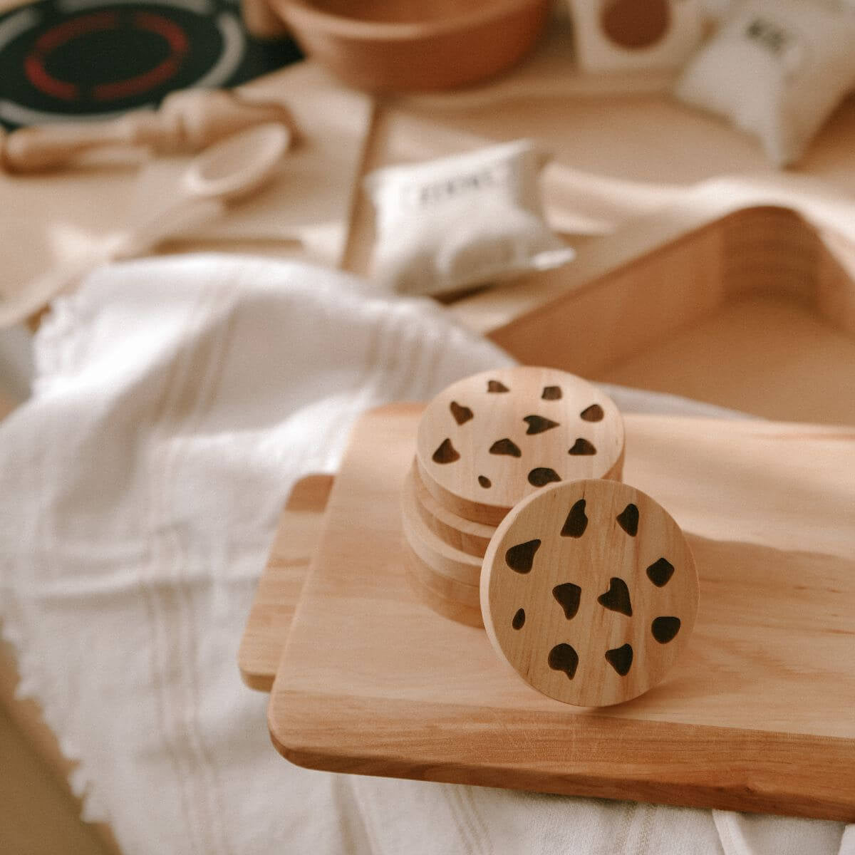 Wooden Toy Cookie Set with Tray - Montessori Pretend Play Decor