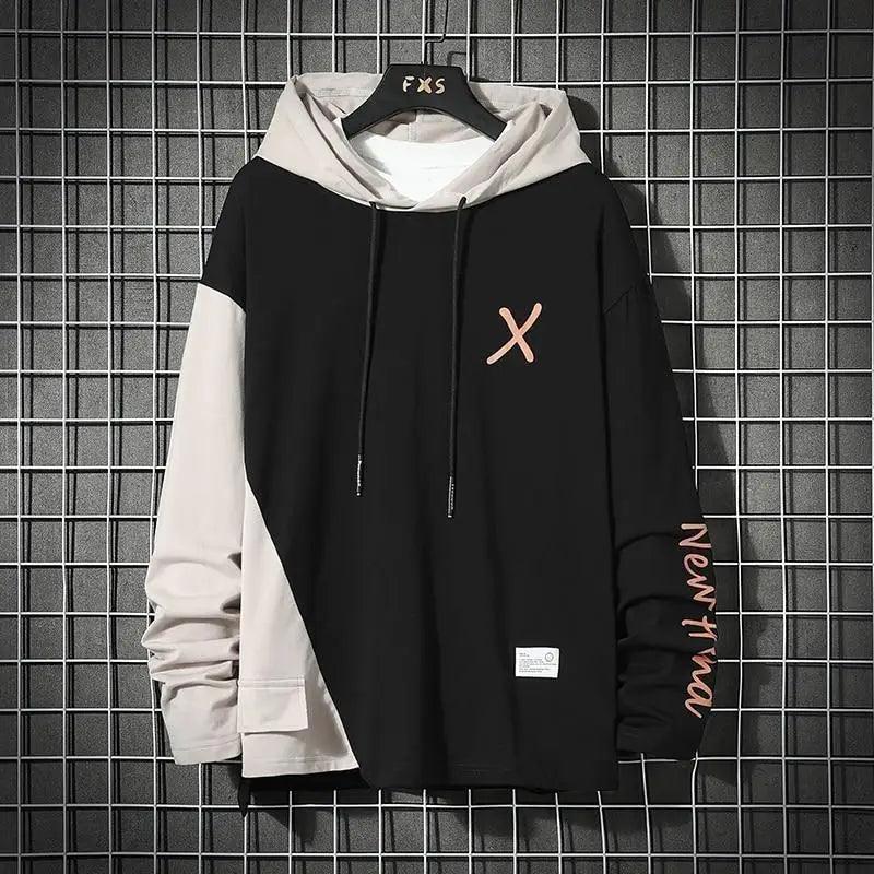 Men's oversized striped streetwear hoodie in cotton with unique 3D pocket detail