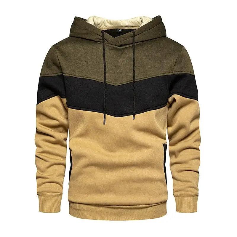 Men's Patchwork Knit Hooded Sweatshirt Loose Casual Streetwear