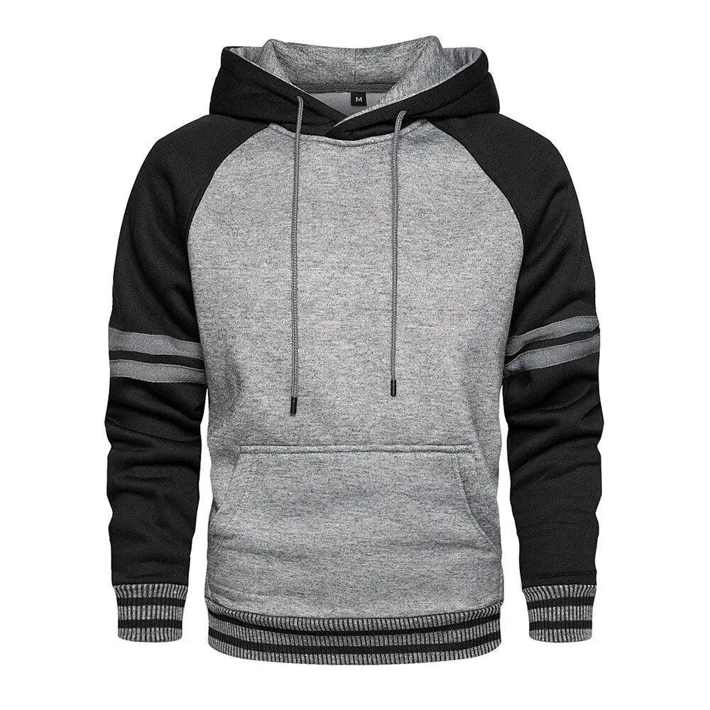 Men's Patchwork Knit Hooded Sweatshirt Loose Casual Streetwear