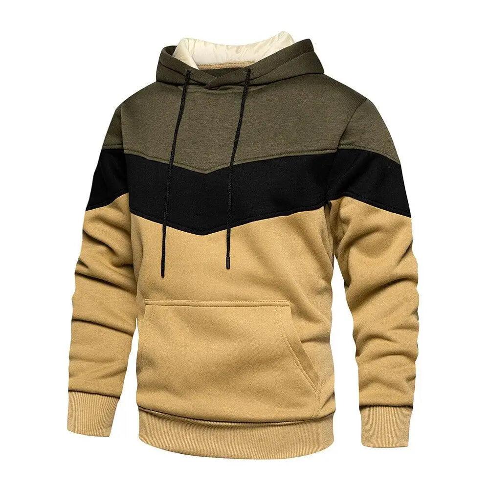 Men's Patchwork Knit Hooded Sweatshirt Loose Casual Streetwear