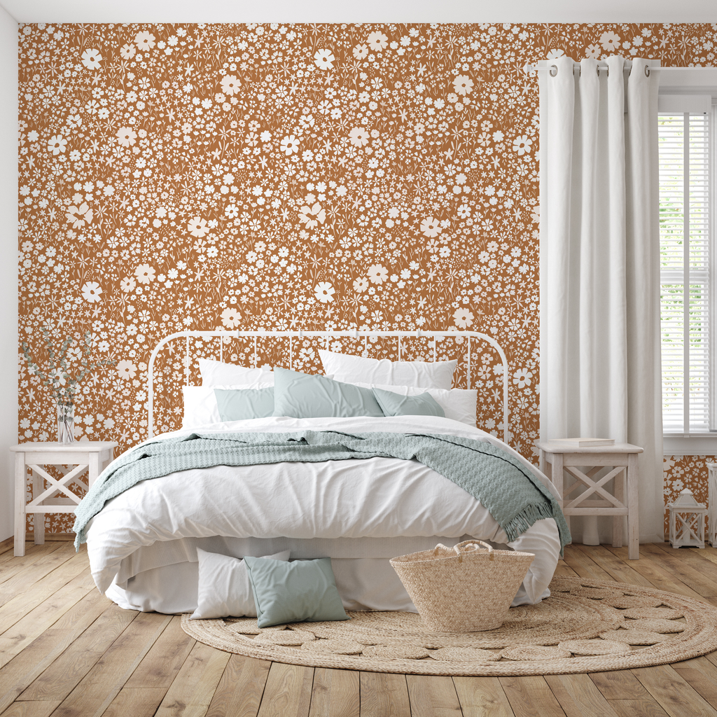 April Floral Removable Wallpaper - Pink, Terracotta & Green
