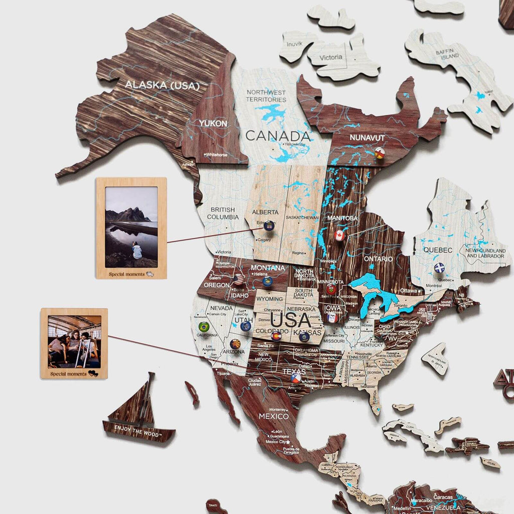 3D Wooden World Map Cappuccino Minimalist Wall Decor