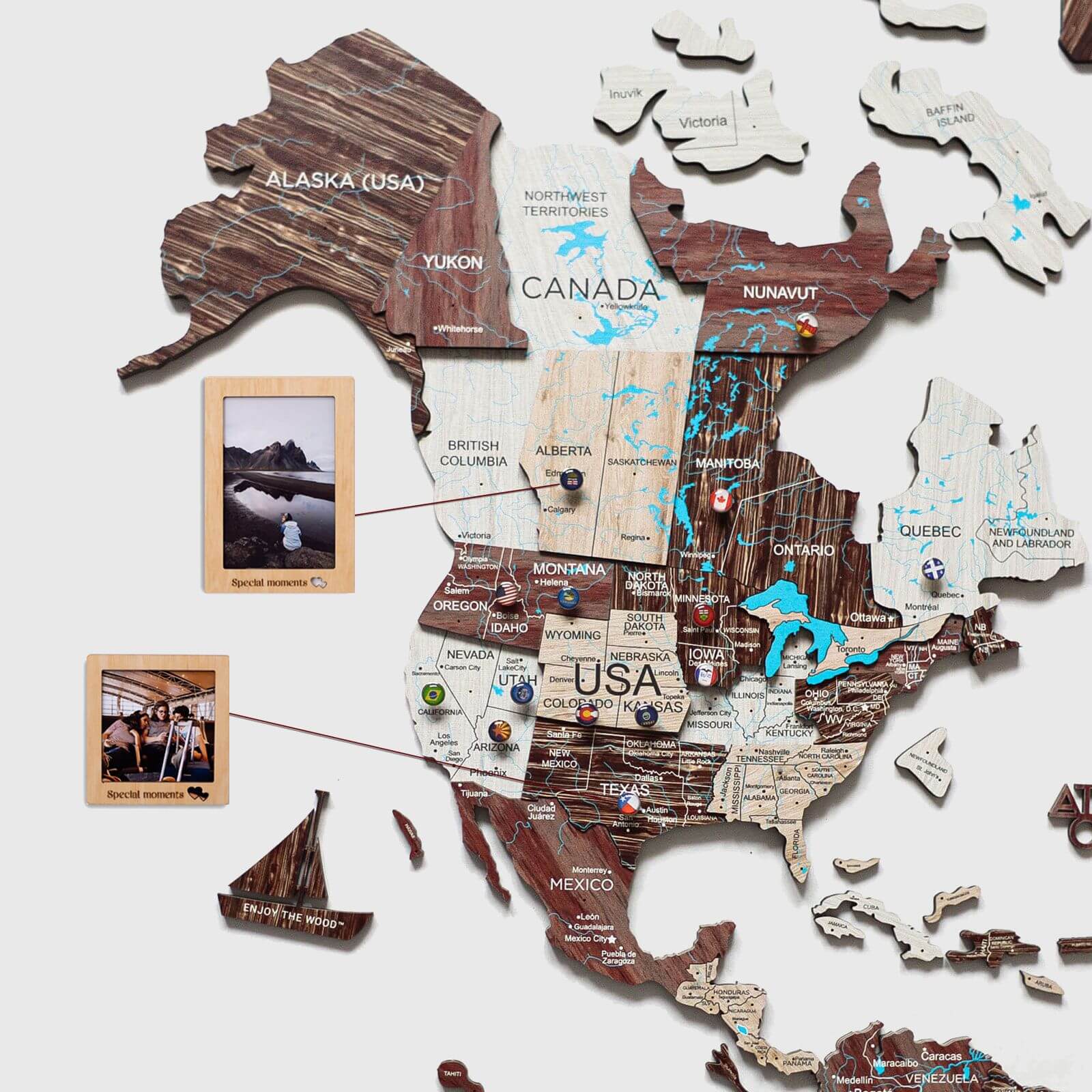 3D Wooden World Map Cappuccino Minimalist Wall Decor
