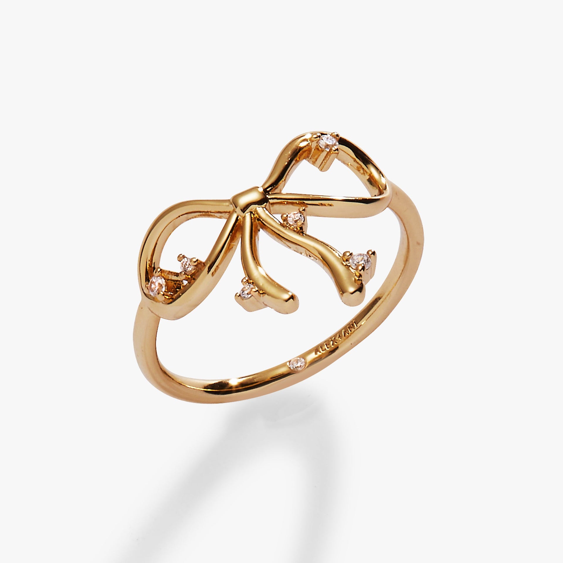 Coquette Bow Ring in Polished Gold with Clear Crystal Accents
