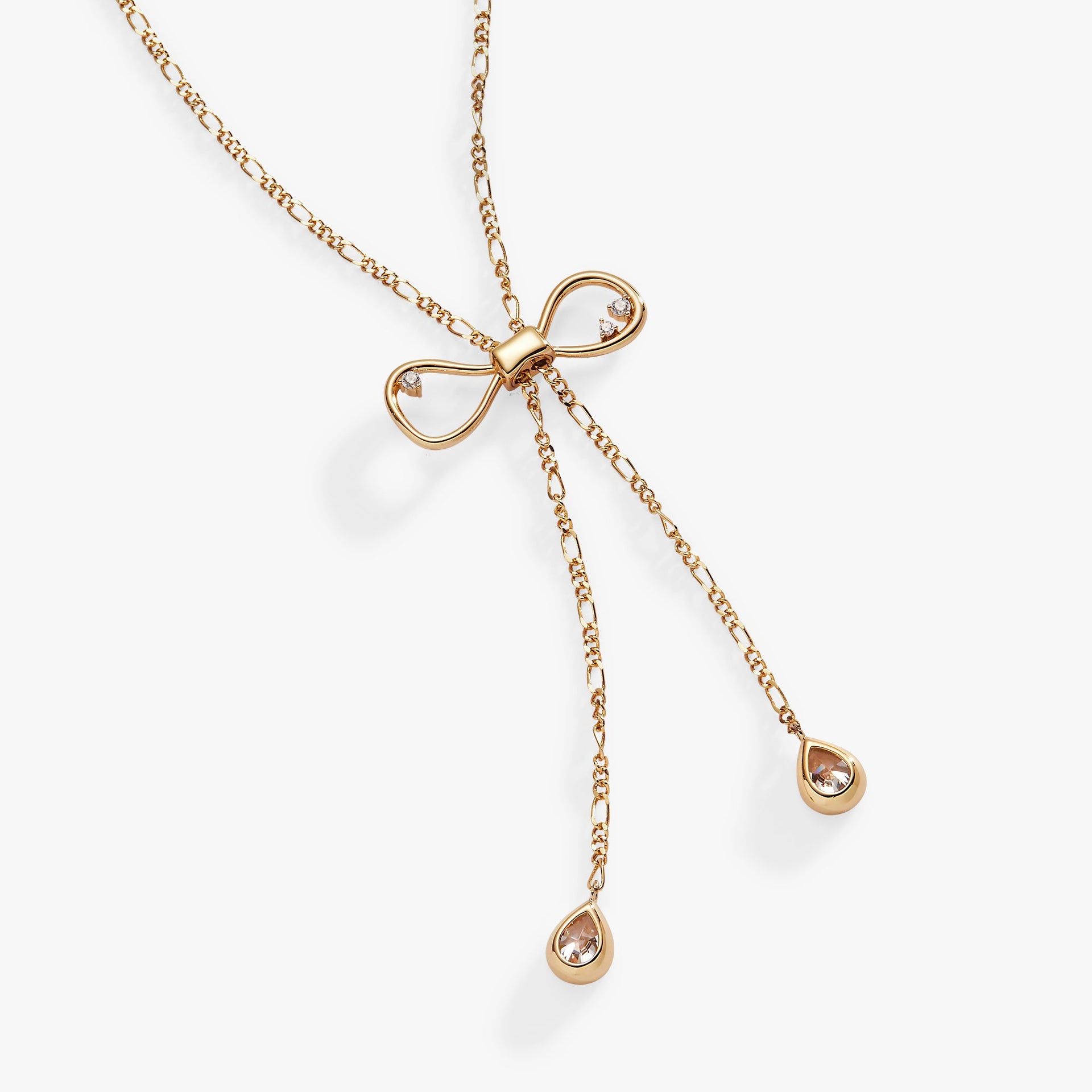 Coquette Bow Necklace with Clear Crystals in Gold