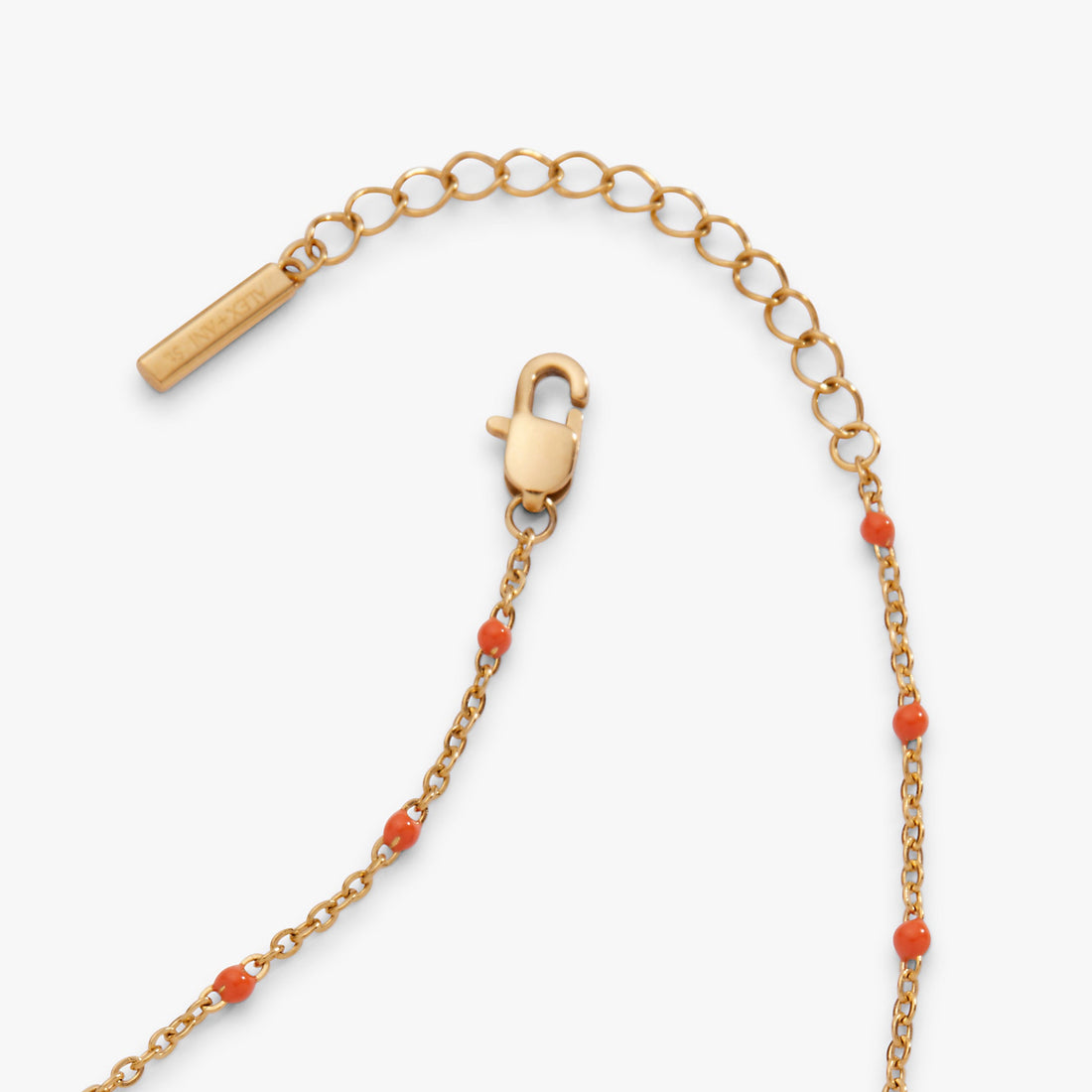 Coral Enameled Coin Station Anklet in Gold Plated Chain