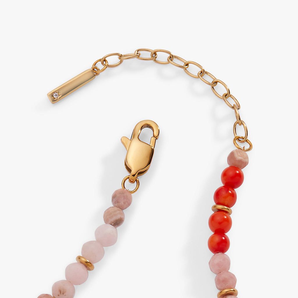 Coral Ombre Semi-Precious Beaded Anklet with Faceted Gemstones