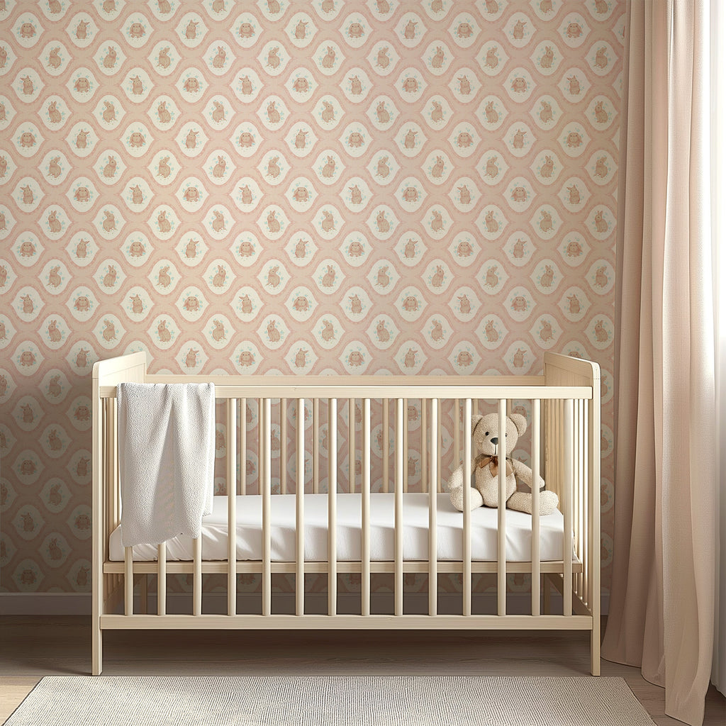 Poppie Whimsical Removable Wallpaper in Pink, Cream, and Brown