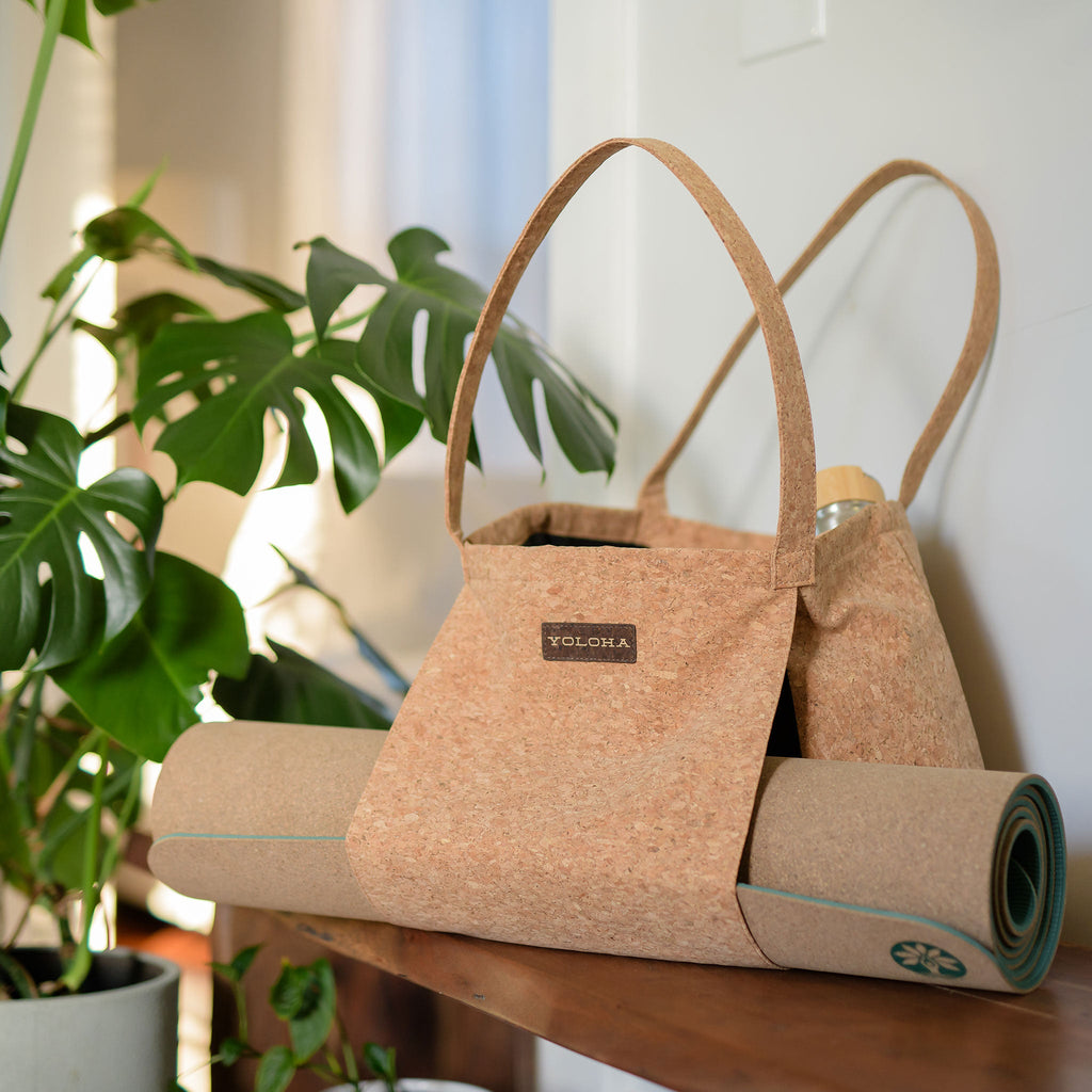 Premium Cork Tote Bag with Yoga Mat Holder for Studio and Daily Use