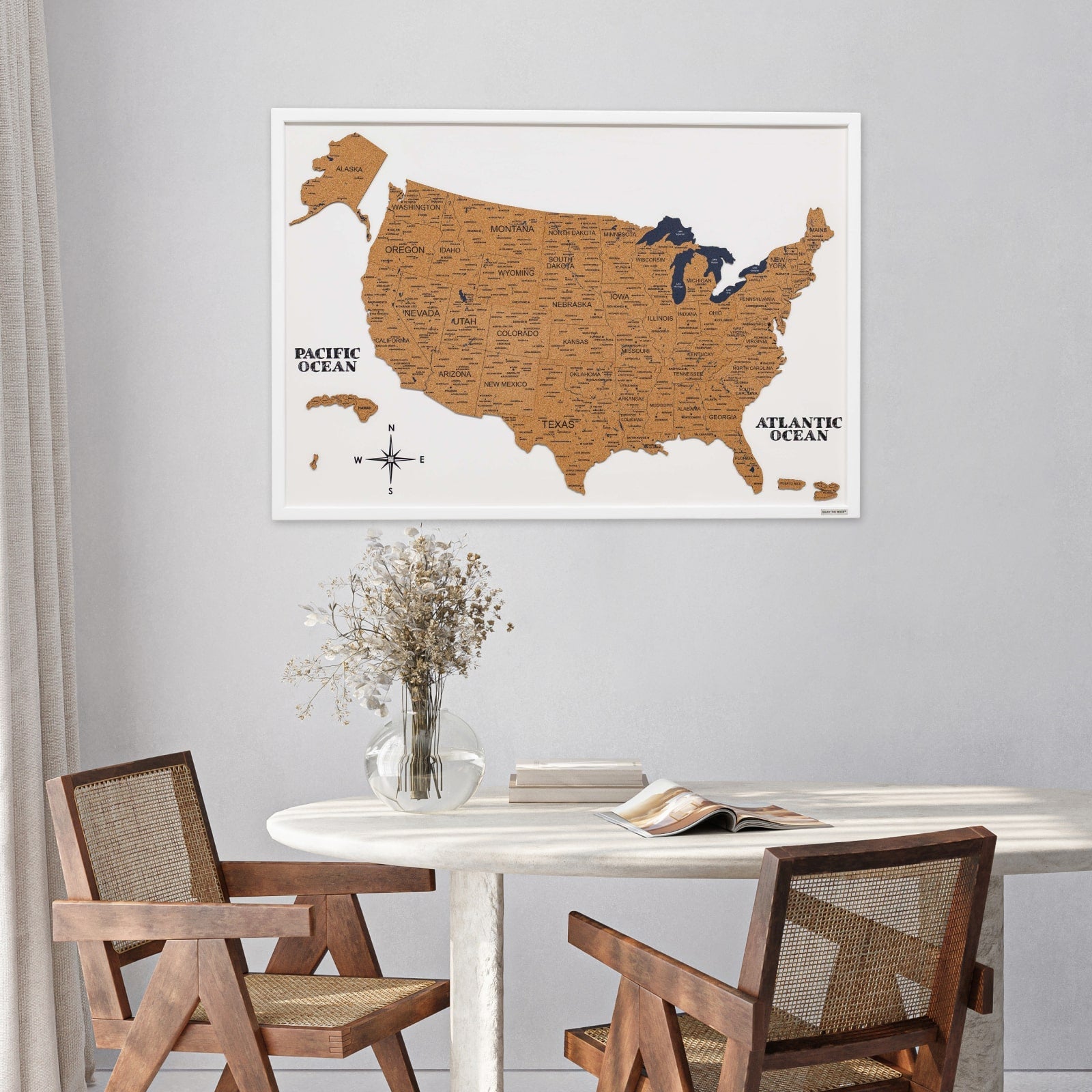 Cork USA Map Wall Art Modern Travel-Inspired Decor