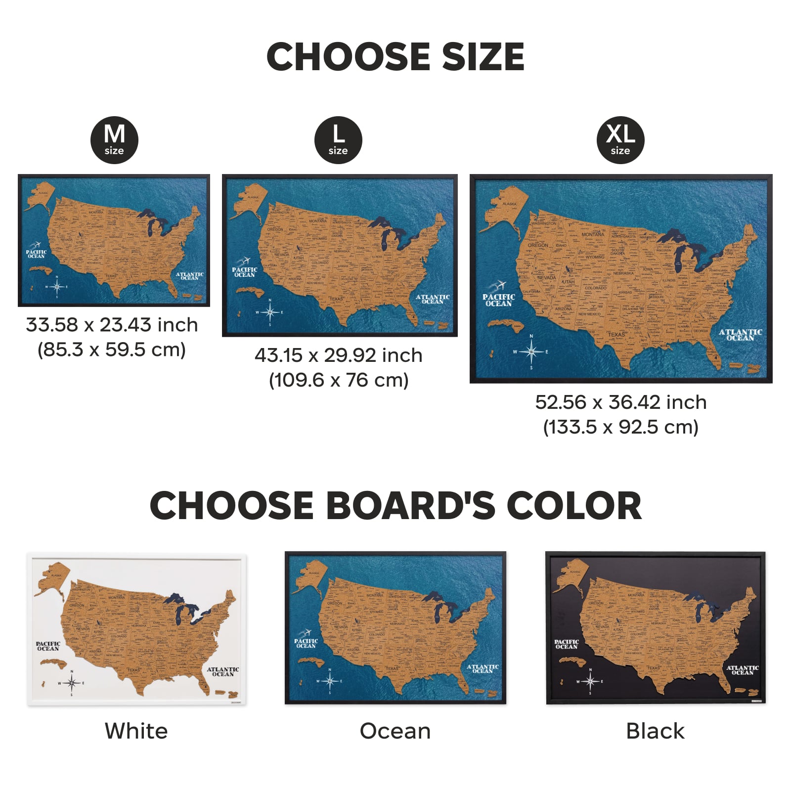 Cork USA Map Wall Art Modern Travel-Inspired Decor