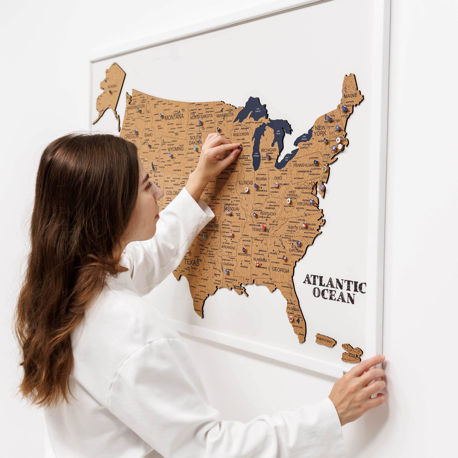 Cork USA Map Wall Art Modern Travel-Inspired Decor