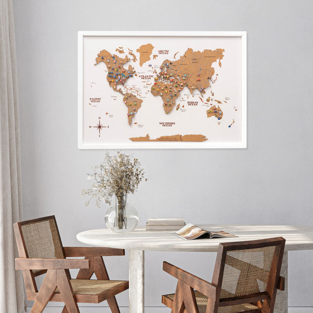 Cork Panel World Map Modern Minimalist Wall Art Brown