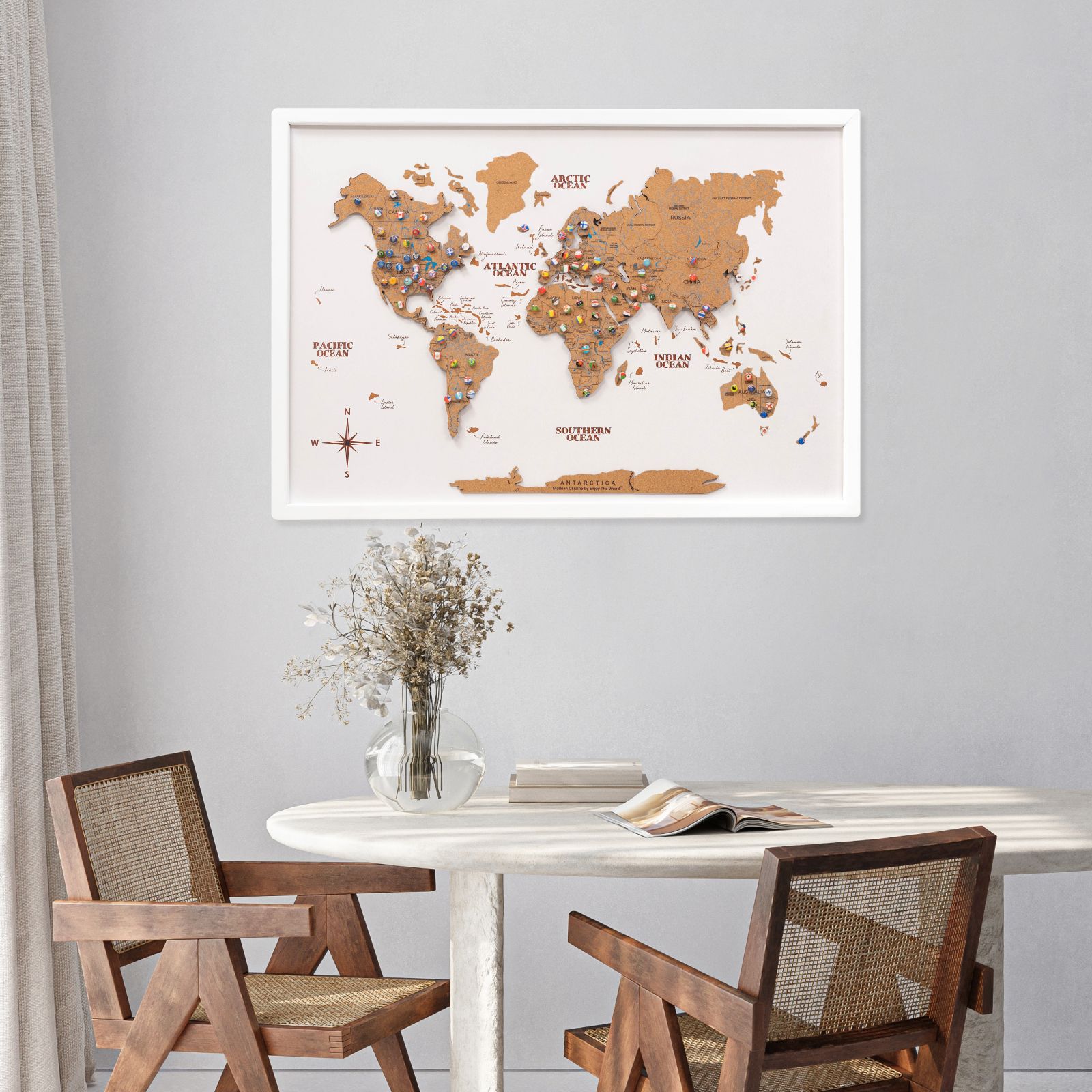 Cork Panel World Map Modern Minimalist Wall Art Brown