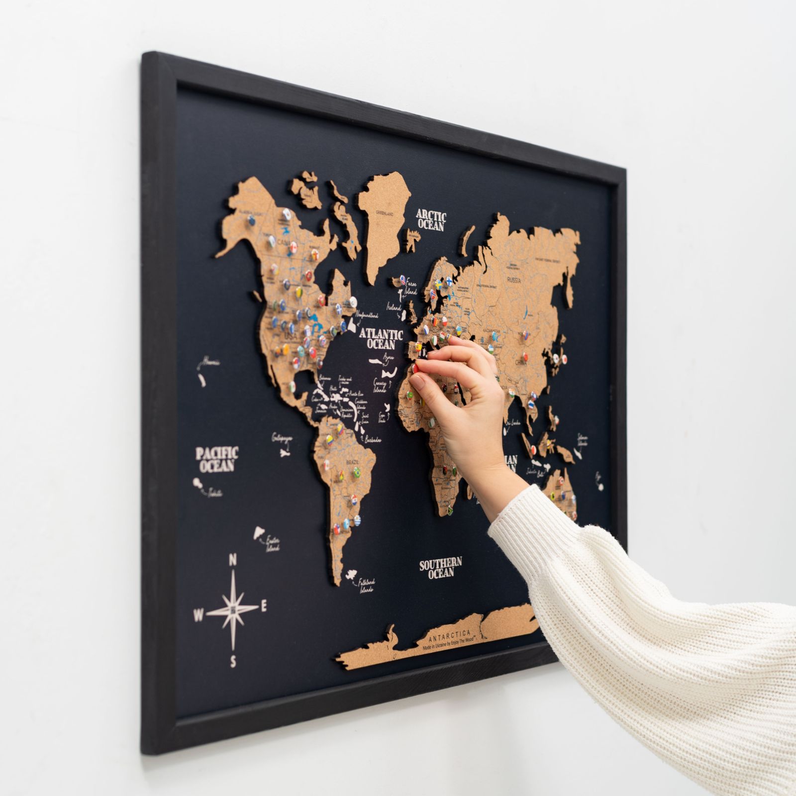 Cork Panel World Map Modern Minimalist Wall Art Brown