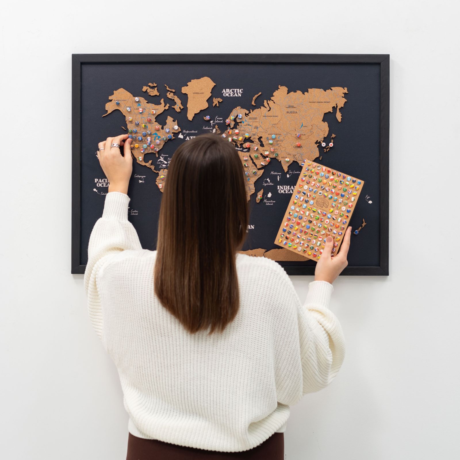 Cork Panel World Map Modern Minimalist Wall Art Brown