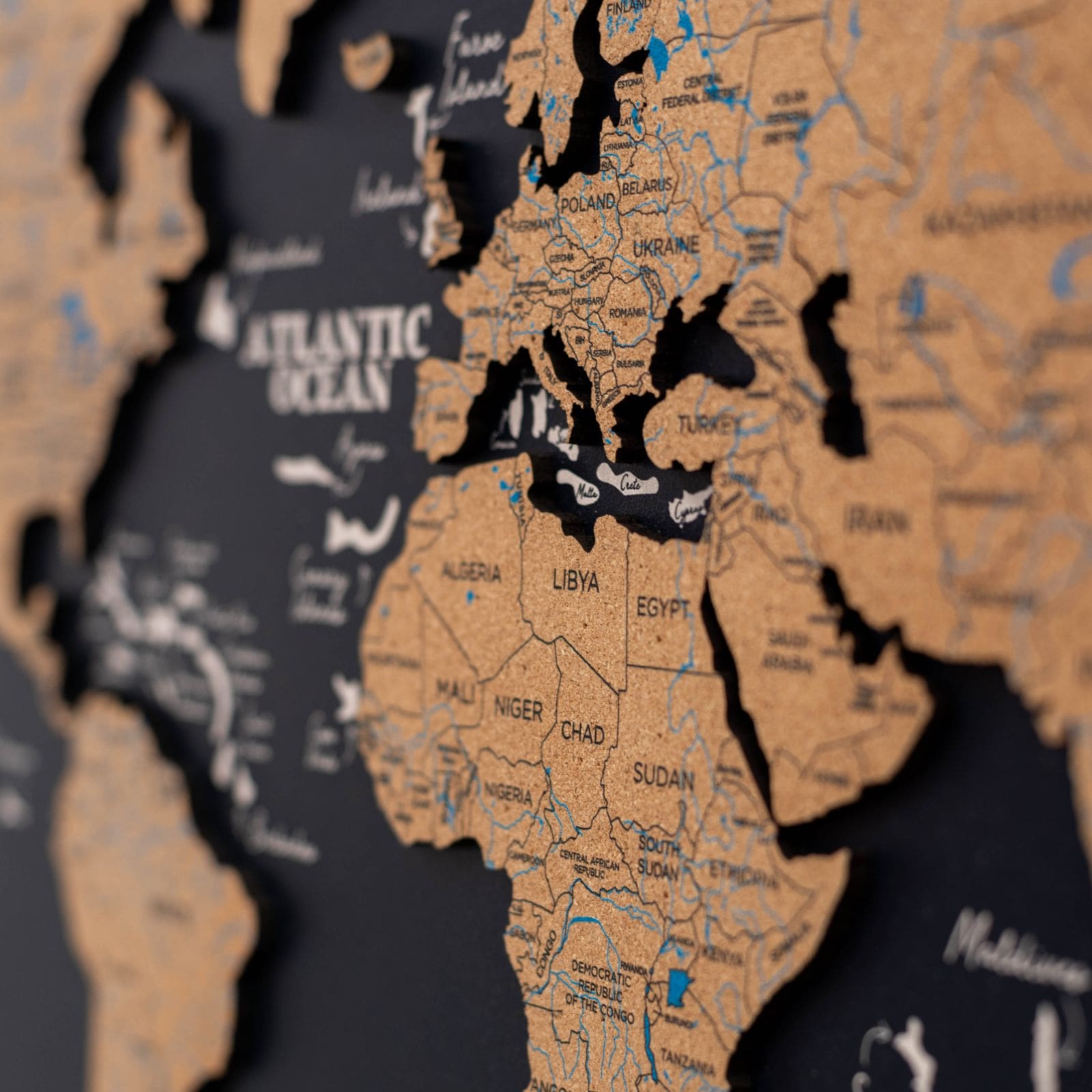 Cork Panel World Map Modern Minimalist Wall Art Brown
