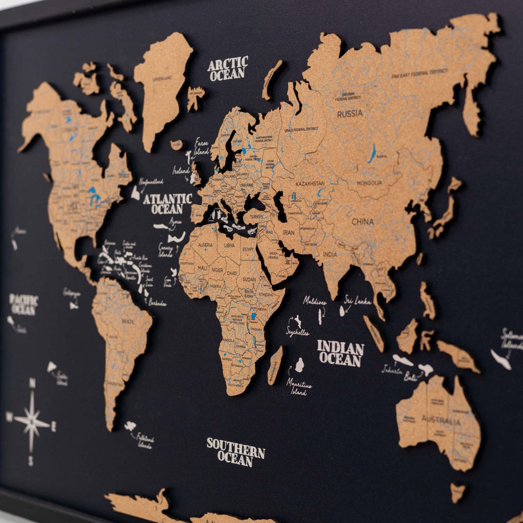 Cork Panel World Map Modern Minimalist Wall Art Brown