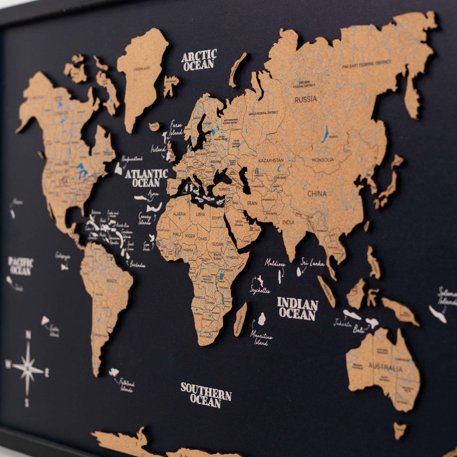 Cork Panel World Map Modern Minimalist Wall Art Brown