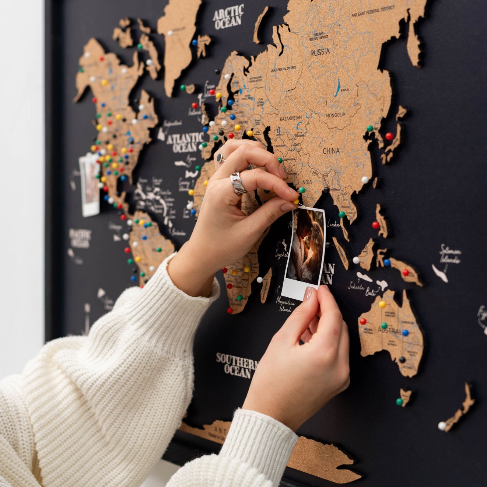 Cork Panel World Map Modern Minimalist Wall Art Brown