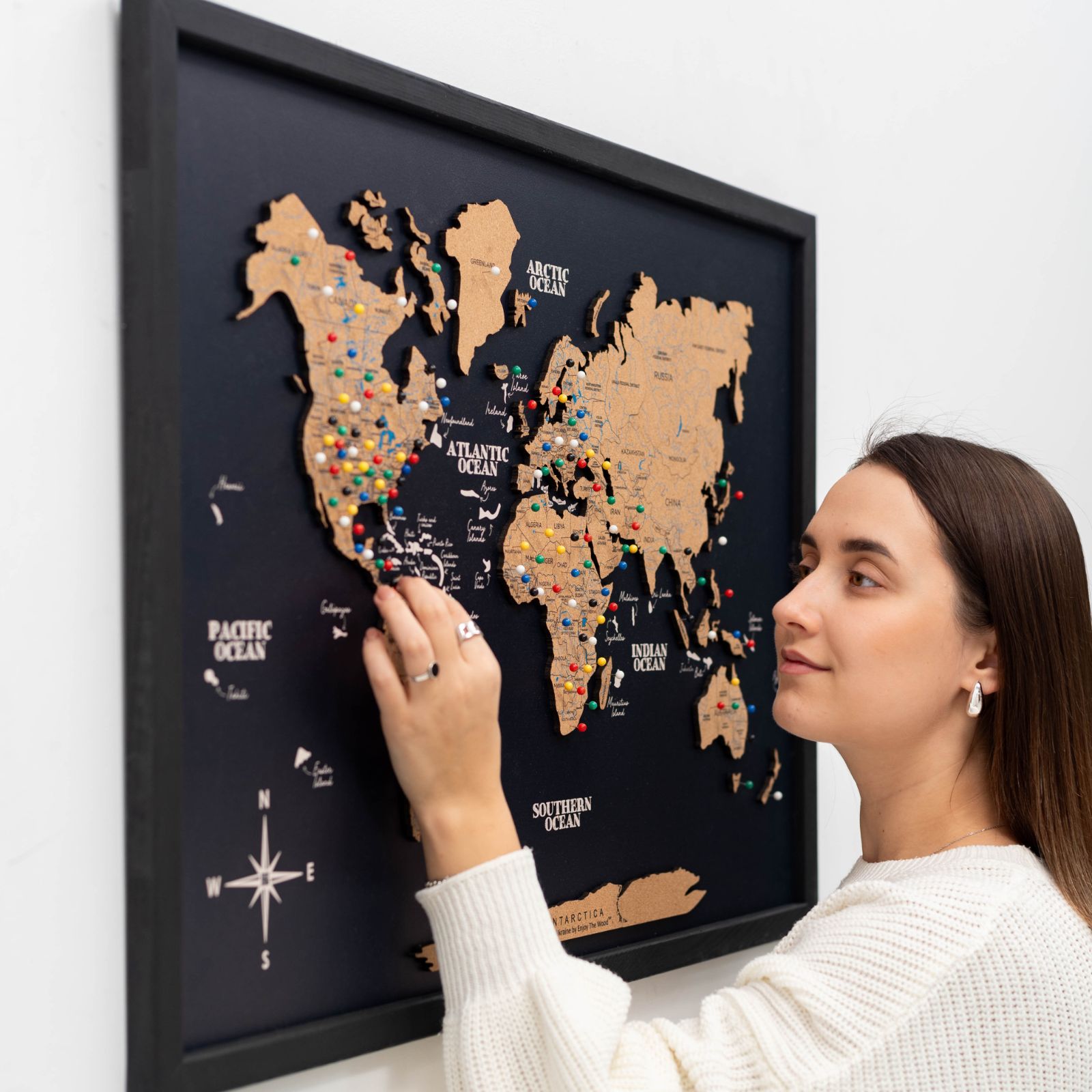 Cork Panel World Map Modern Minimalist Wall Art Brown