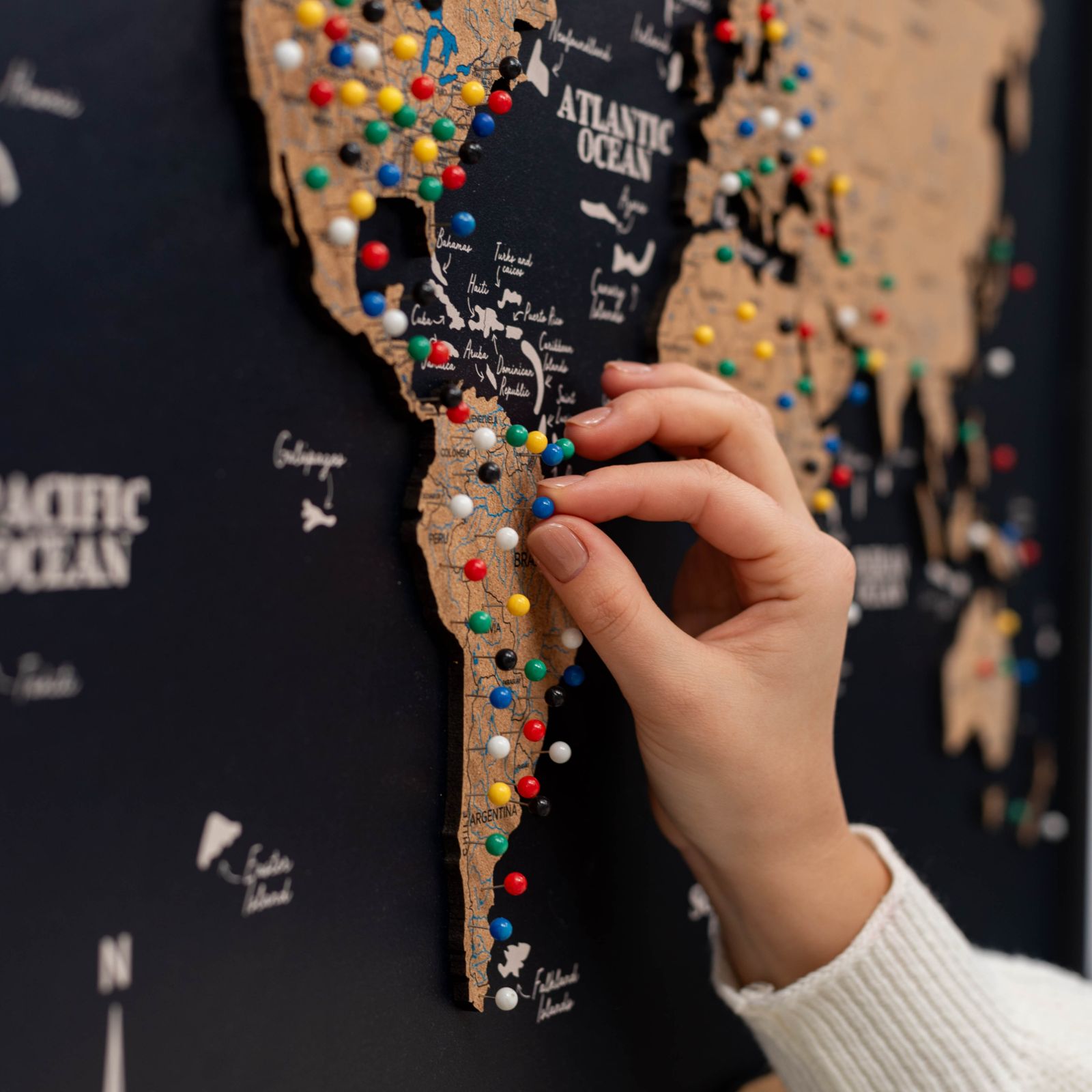 Cork Panel World Map Modern Minimalist Wall Art Brown