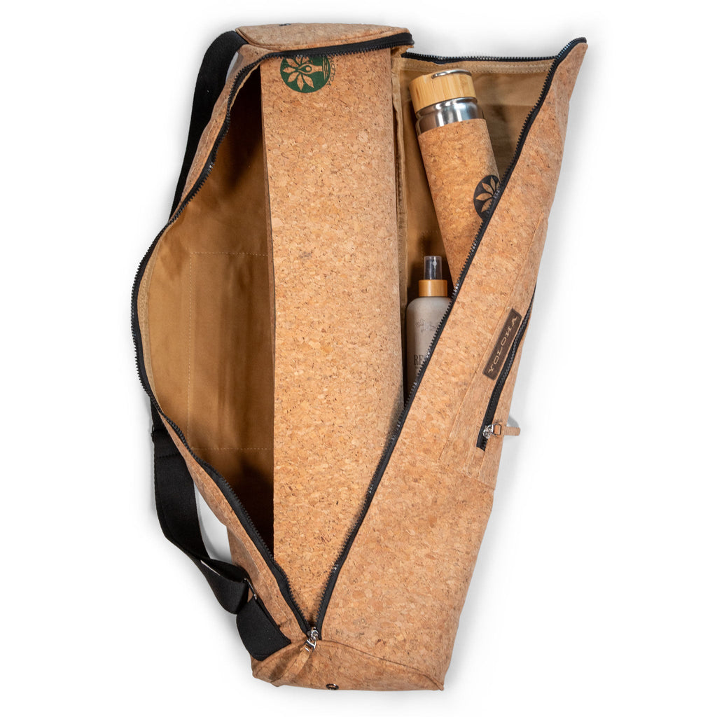 Eco-Friendly Cork Yoga Mat Carrier Bag with Exterior Storage Pockets