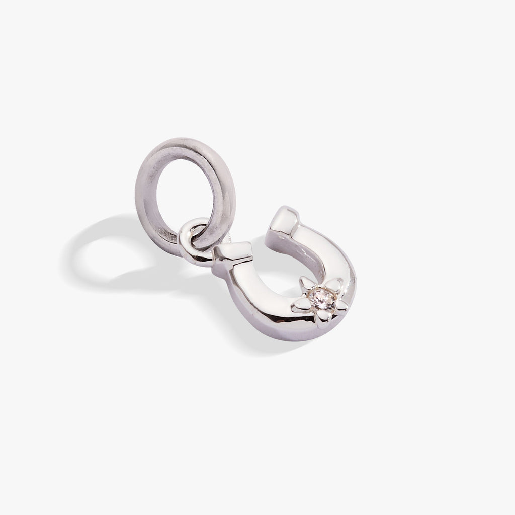 Sterling Silver Horseshoe Charm with Sparkling Crystal Accent